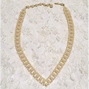 Vintage Faux Pearl Bead Necklace V Collar Woven Elegant Spring Garden Party
